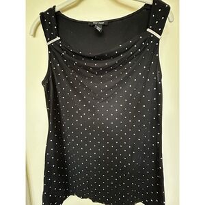 White House Black Market Pullover Blouse Metal Embellishment Cowl Neck Polka Dot